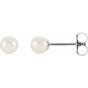 14K White 4 mm Cultured White Akoya Pearl Earrings