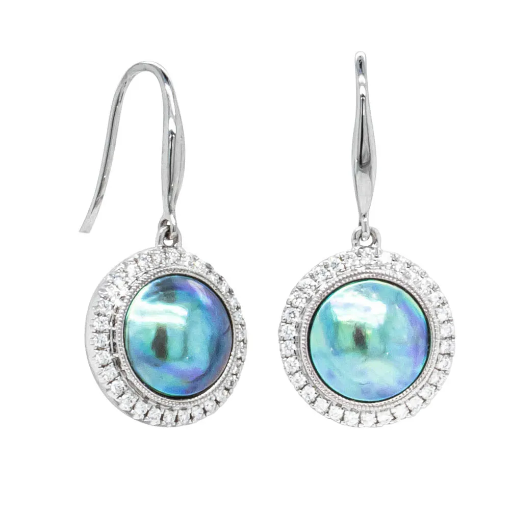 18ct White Gold Paua Pearl & Diamond Earrings