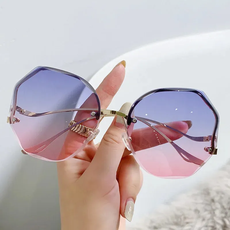 2024 Luxury Round Gradient Metal Curved Ocean Rimless Fashion Sun Eyewear Sunglasses