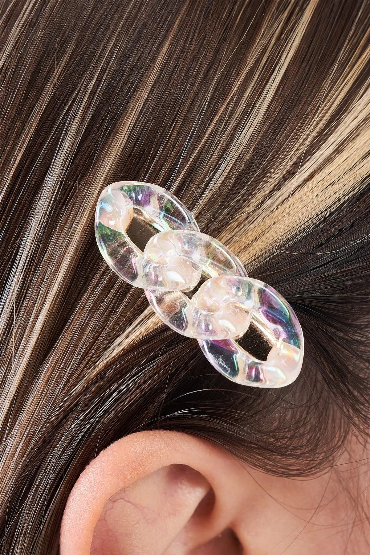 3pcs Clear Iridescent Chain Link Alligator Hair Clip