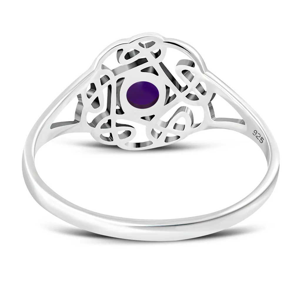 Amethyst Stone Round Celtic Knot Silver Ring