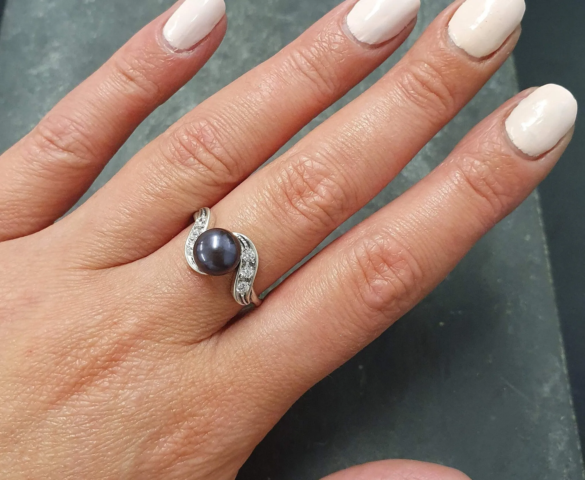 Antique Black Pearl Ring - Genuine Black Pearl Ring - Black Pearl Silver Ring