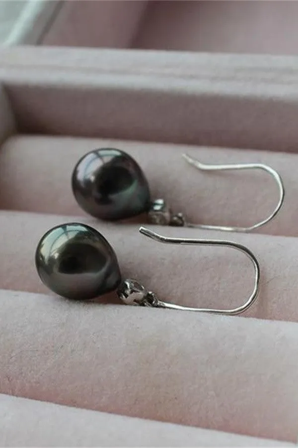 Beautiful Waterdrop Tahitian Pearl Earrings with S925 Silver Posts P18