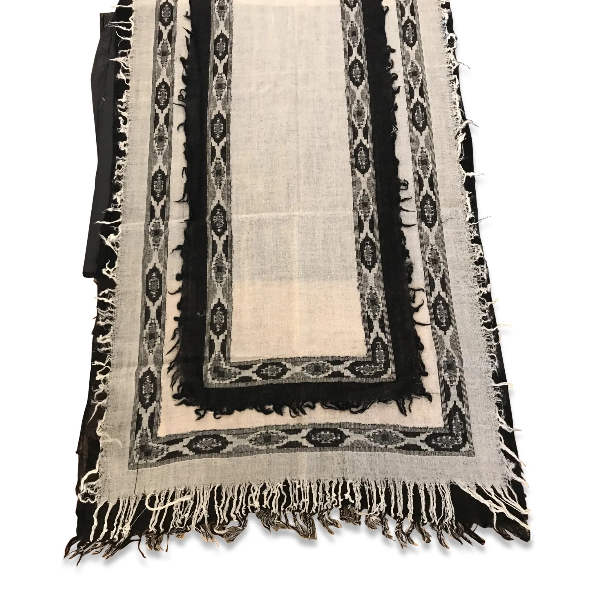 Black & Cream Ikat Scarf - Merino Wool