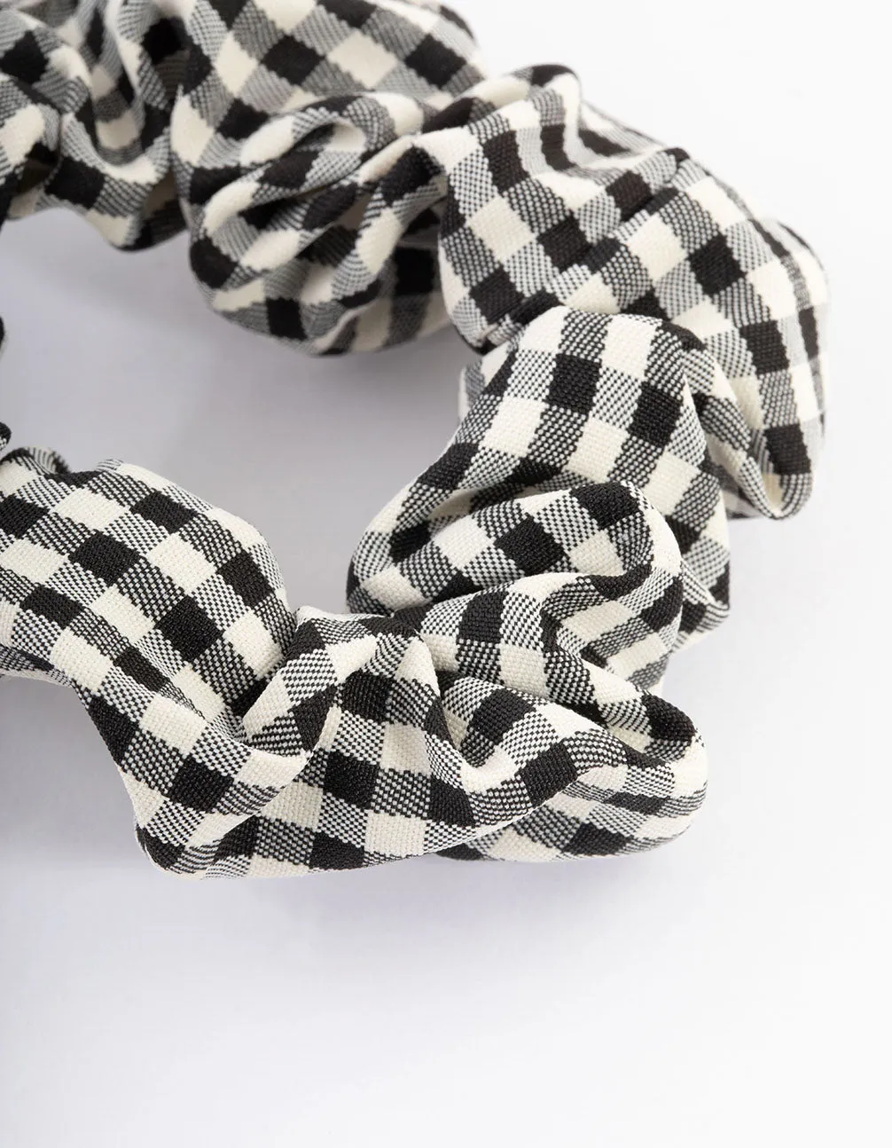 Black Fabric Checkered Scrunchie