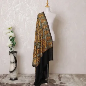 Black Premium pure kashmiri shawl with gold and mustard jacquard in floral design-D14942