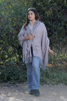 Charismatic Grey Colour Woollen Cashmere Faux Fur Cape Stole.