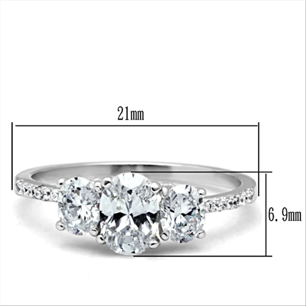 CJ049 Wholesale Women's 925 Sterling Silver Rhodium AAA Grade CZ Clear Three Stone Ring