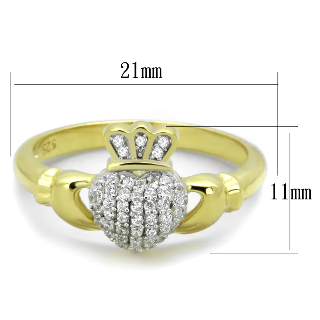 CJ342 Wholesale Women's 925 Sterling Silver Gold Rhodium AAA Grade CZ Clear Claddagh Ring