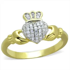 CJ342 Wholesale Women's 925 Sterling Silver Gold Rhodium AAA Grade CZ Clear Claddagh Ring