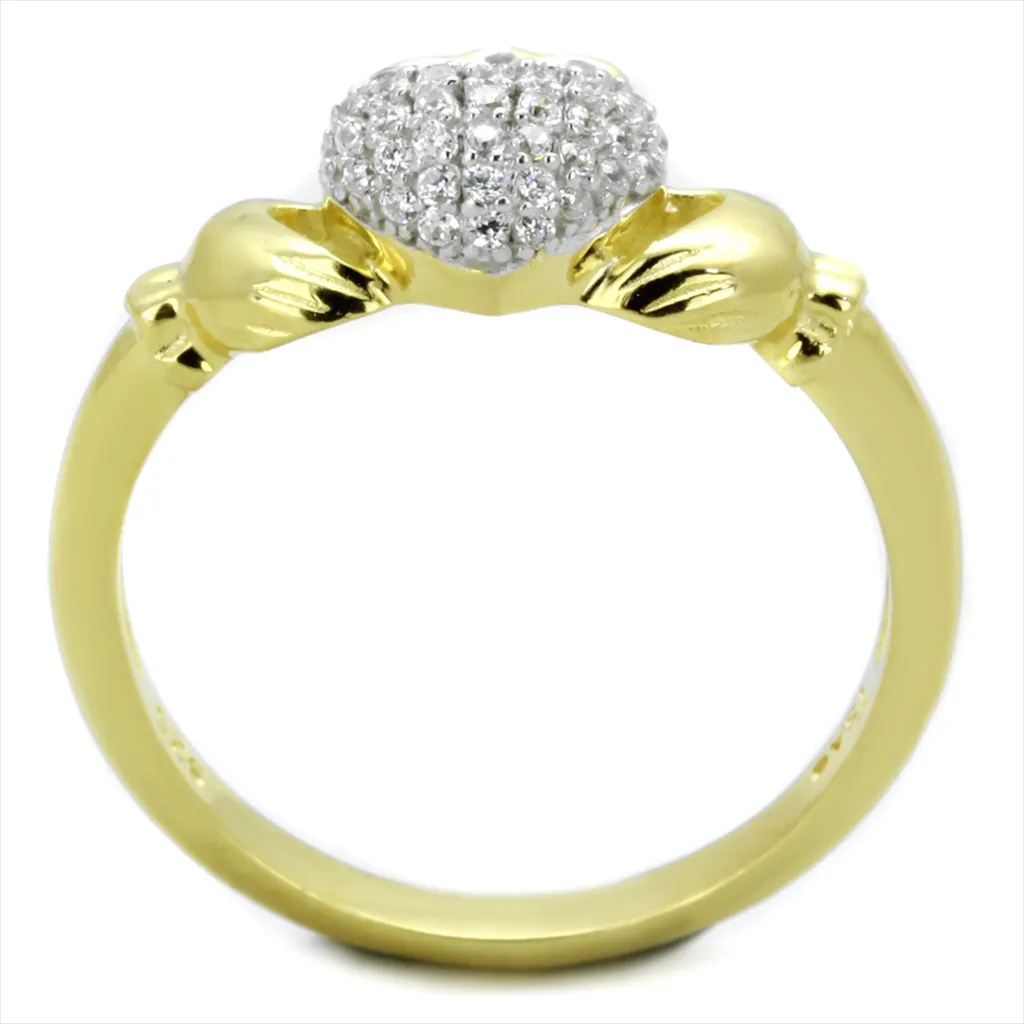 CJ342 Wholesale Women's 925 Sterling Silver Gold Rhodium AAA Grade CZ Clear Claddagh Ring