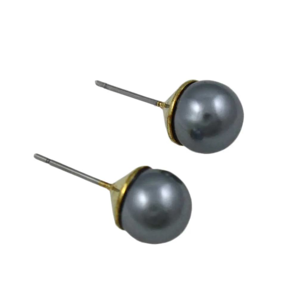 Classic 6MM Gray Pearl Stud Pierced Earring - PE501G