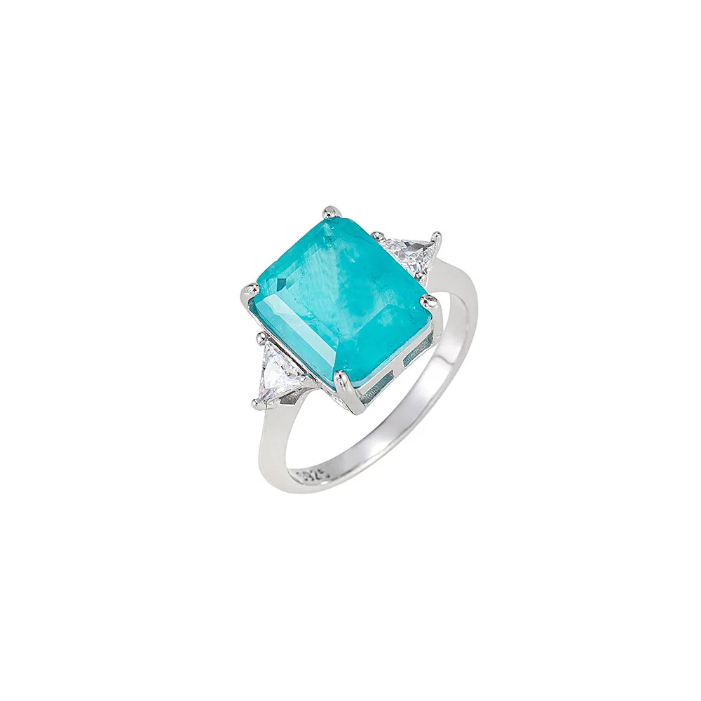 Emerald Cut Aqua Topaz Ring