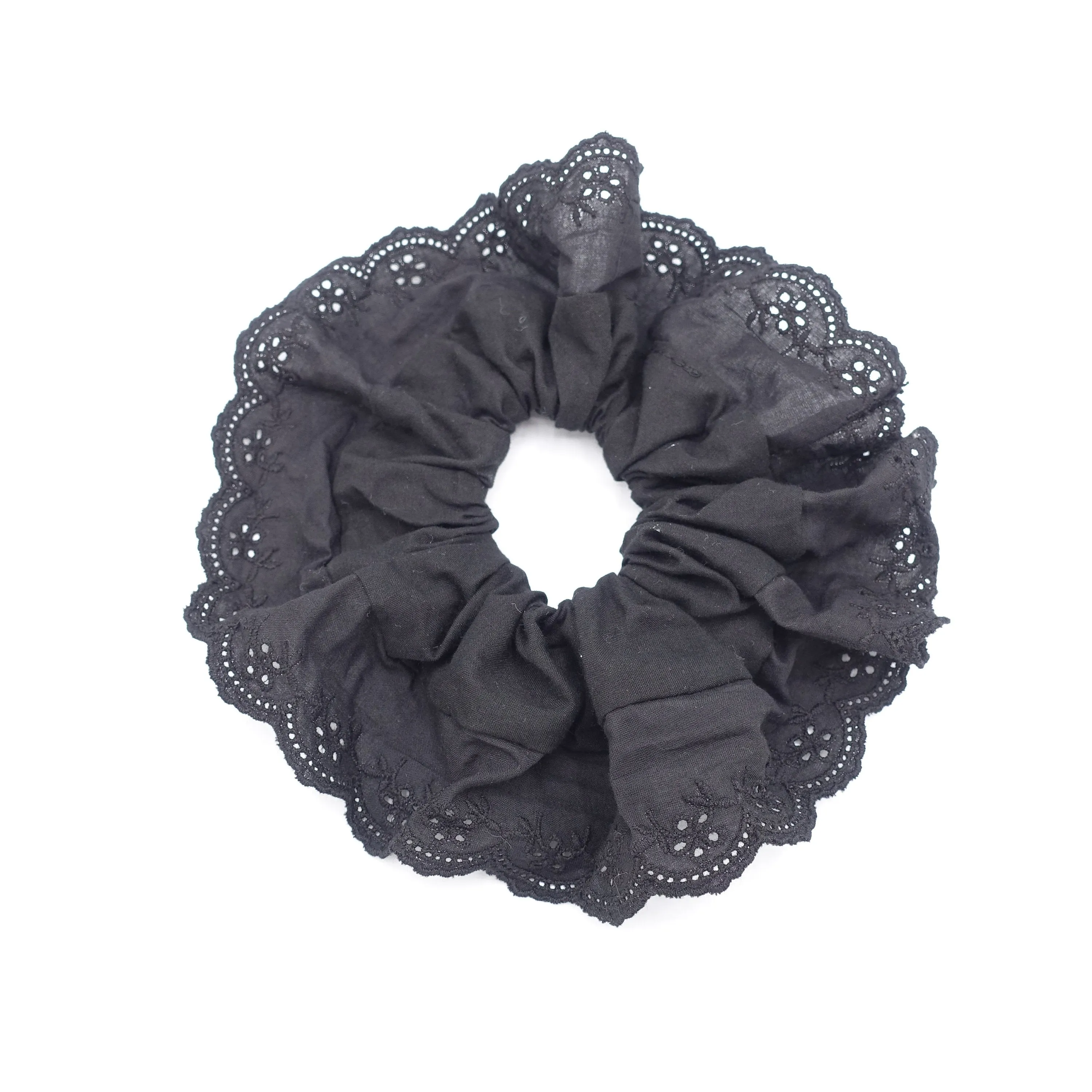 eyelet lace scrunchies, cotton lace scrunchies for women