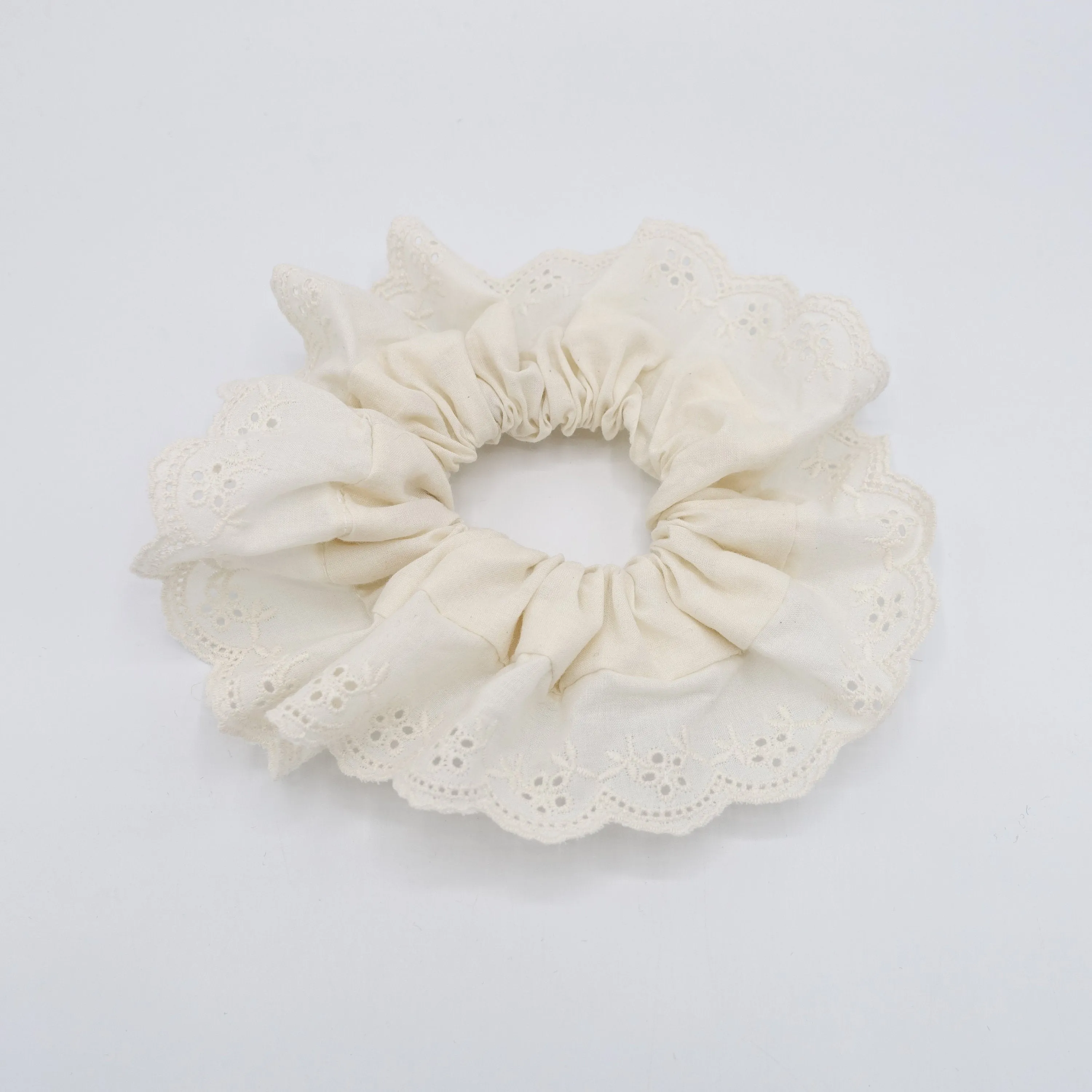 eyelet lace scrunchies, cotton lace scrunchies for women