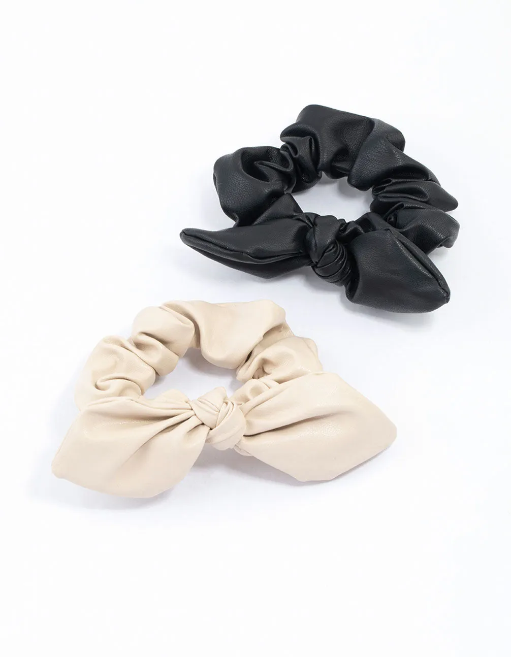 Faux Leather Large Bow Hair Scrunchie Pack