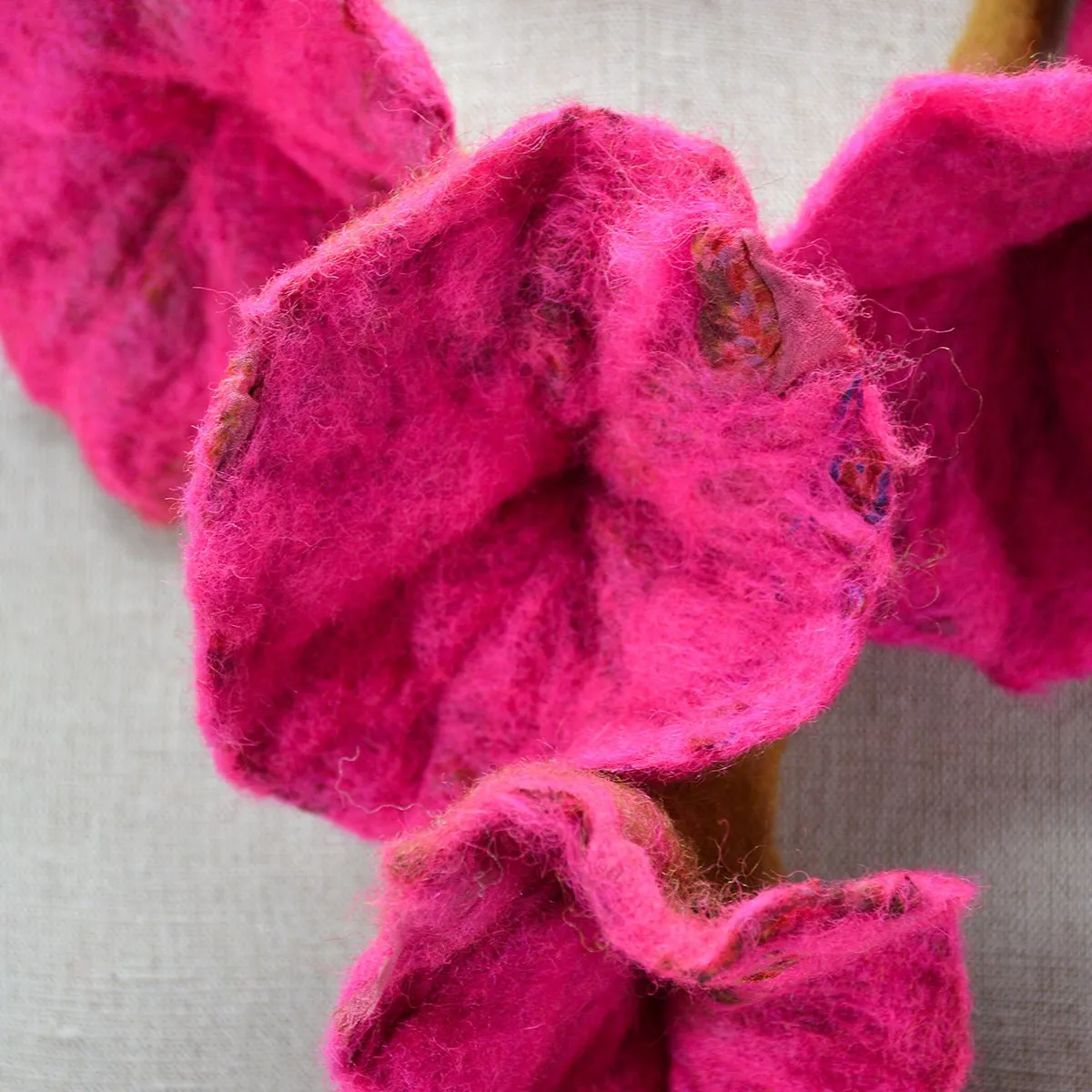 Felted Flower on Vintage Silk Scarves- Pink