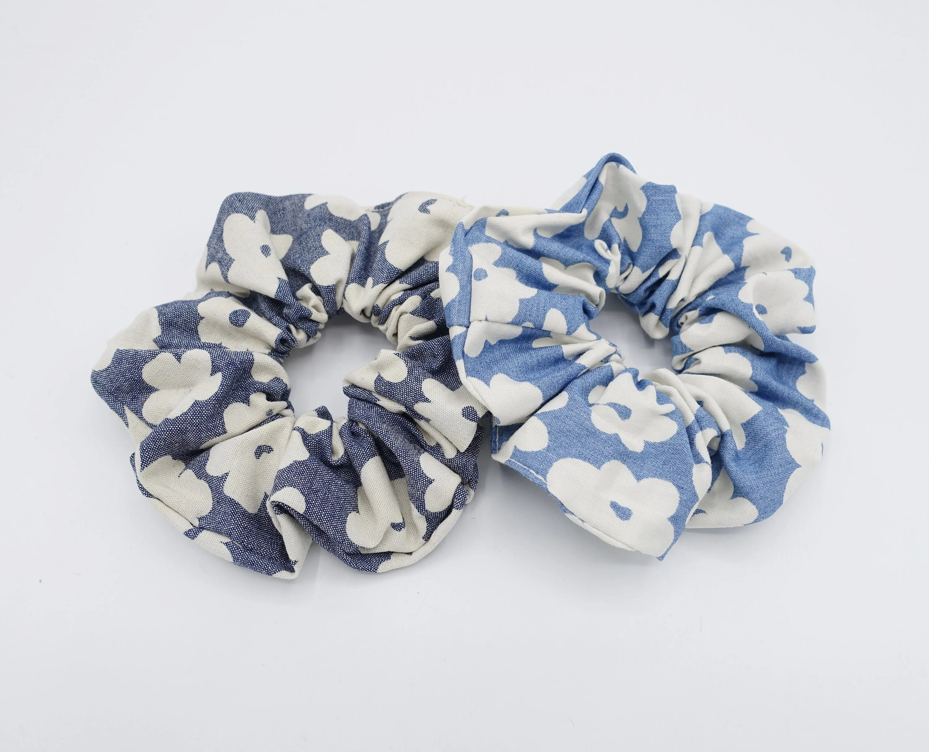 floral denim scrunchies