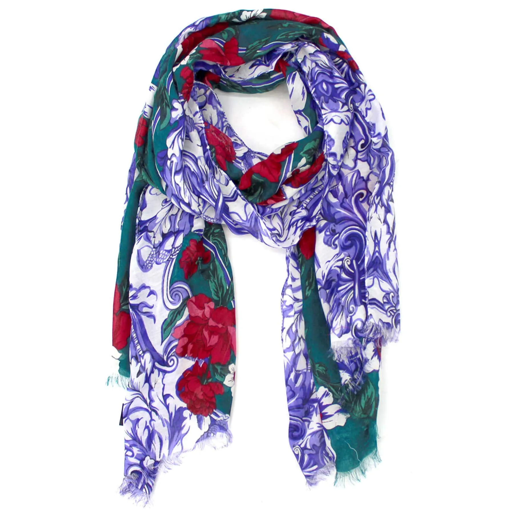 Floral Tapestry Print Scarf - Green/Purple