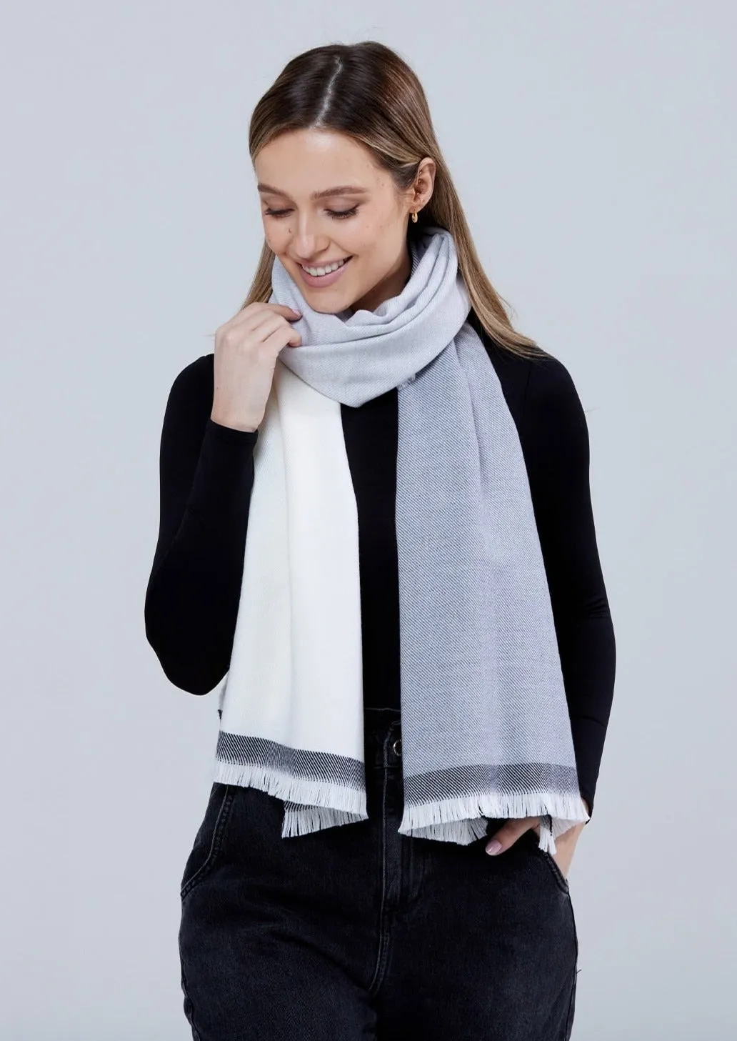 Foxford Giant Merino Scarf | Neutral Stripe