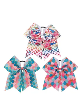 Girls Mermaid Cheer Bow Ribbon Hair Clips