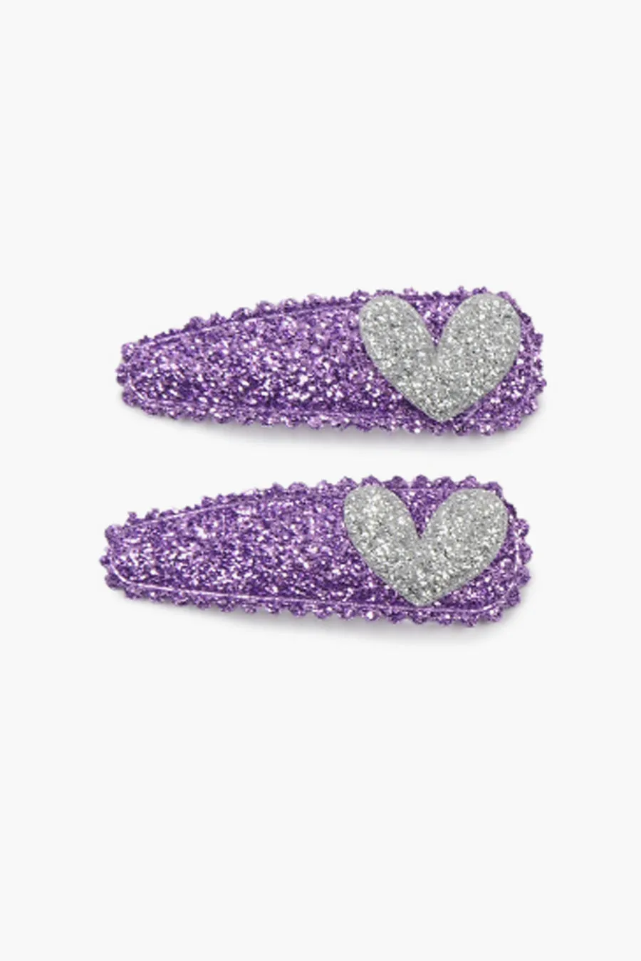 Glitter Heart Hair Clips - Purple