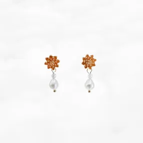 Gold Lotus Pearl Stud Earrings