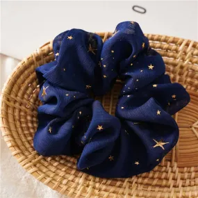 Golden Star Print Scrunchies - Navy