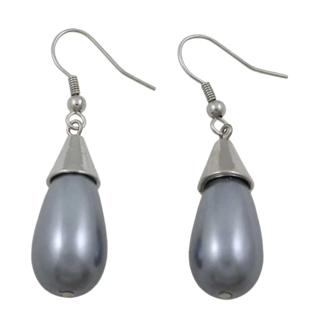 Gray Teardrop Pearl Dangling Pierced Earring -PNS204E