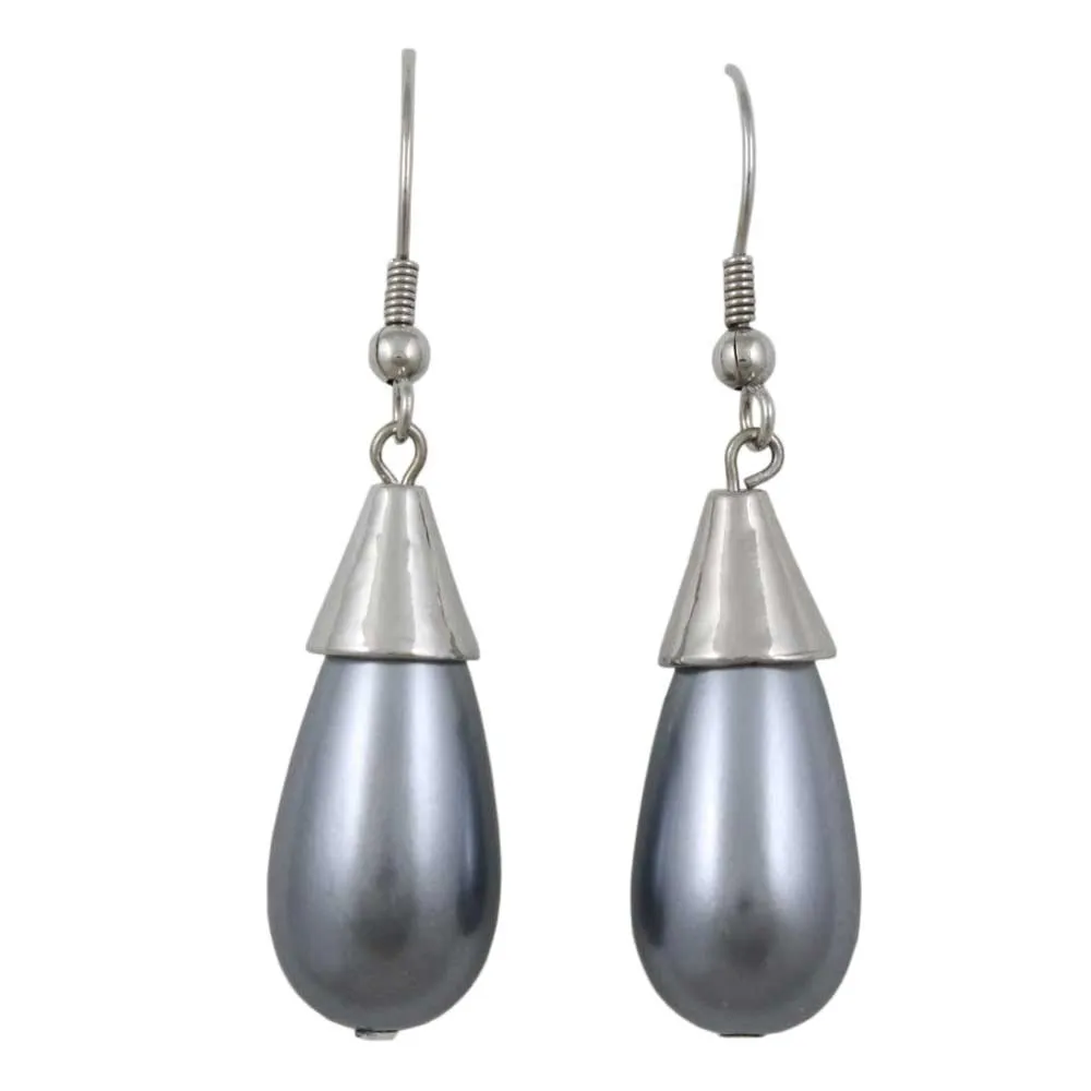 Gray Teardrop Pearl Dangling Pierced Earring -PNS204E