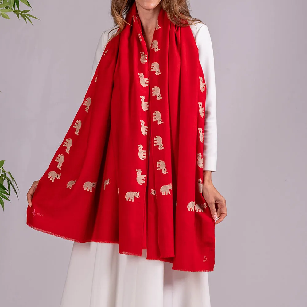 Hand Embroidered Pashmina Cashmere ShawI - Elephant Walk