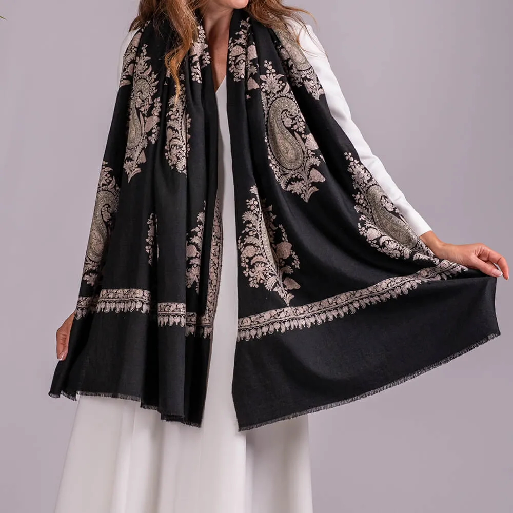 Hand Embroidered Pashmina Cashmere Shawl - Paisley