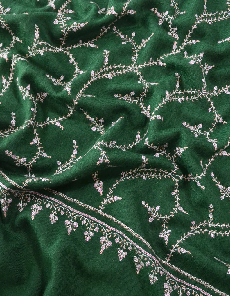 Hand Embroidered Pashmina Stole Green 5306