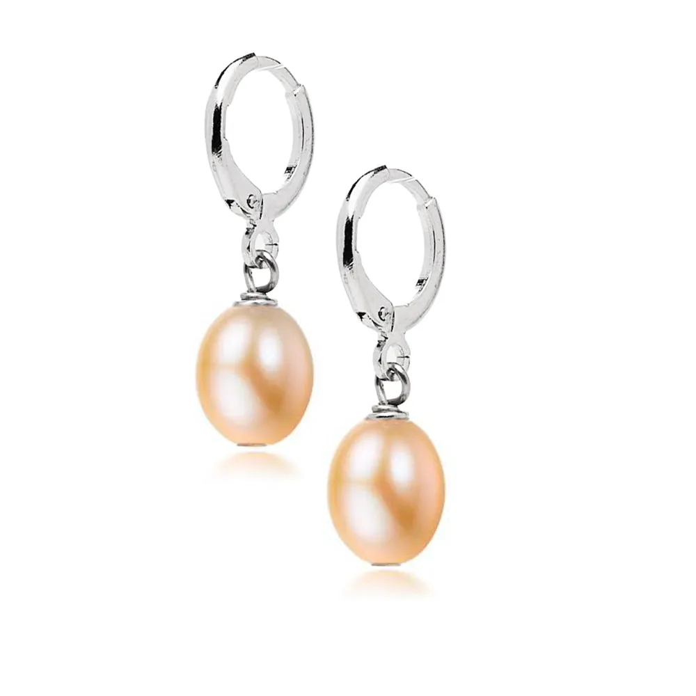 Handmade Pearl Drop Earrings for Women | Gold-Plated Huggie Hoop Earrings in White, Pink, Grey, Black