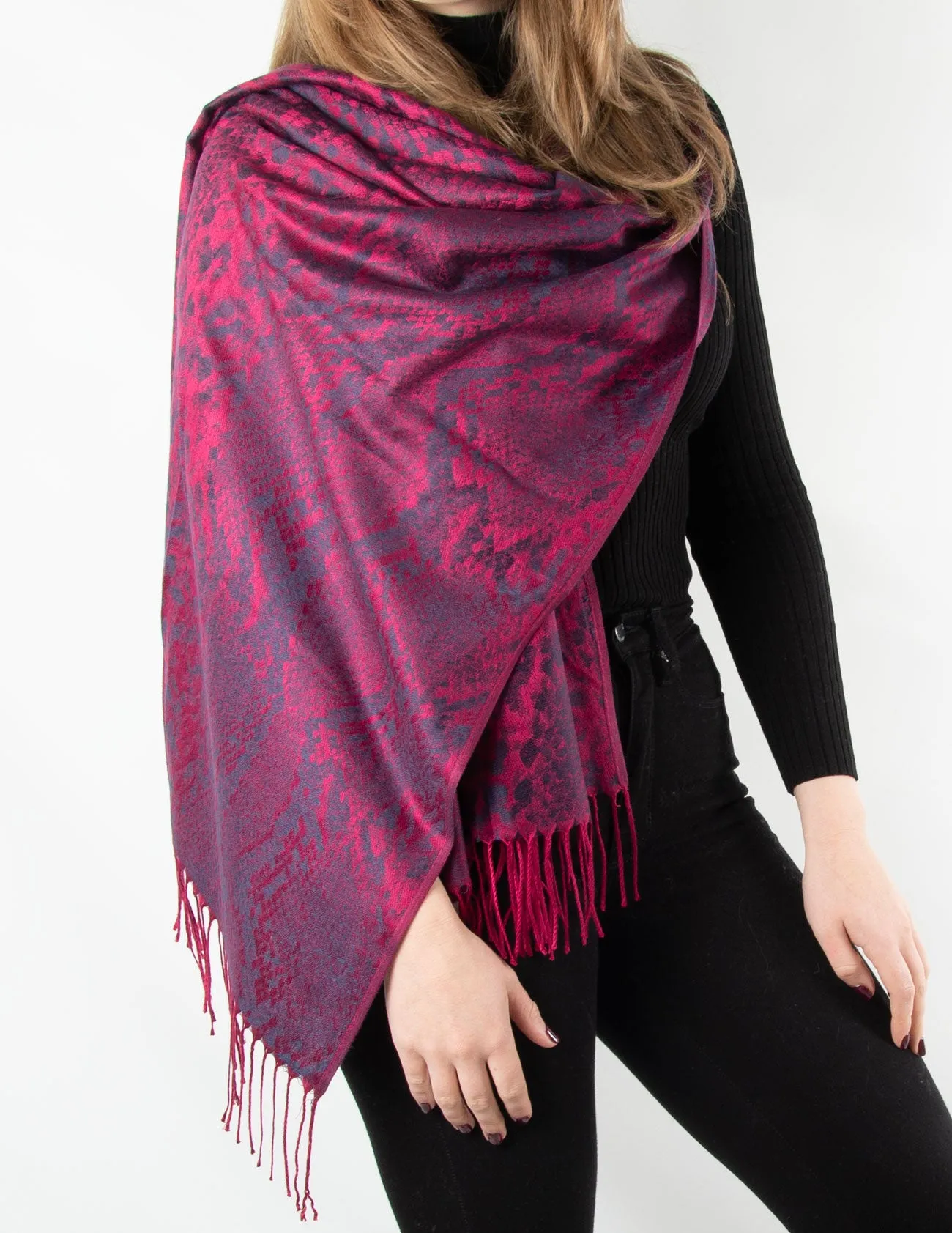 Hot Pink And Navy Snake Print Patterned Pashmina