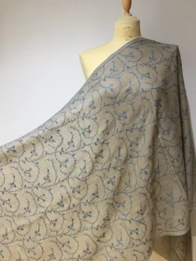 Ishrat Natural Grey Embroidered Pashmina Stole