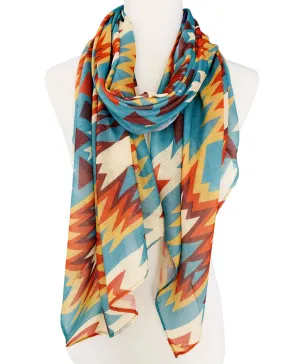 JC071129 Aqua-Orange Colorful Ancient Culture Symbols Scarf