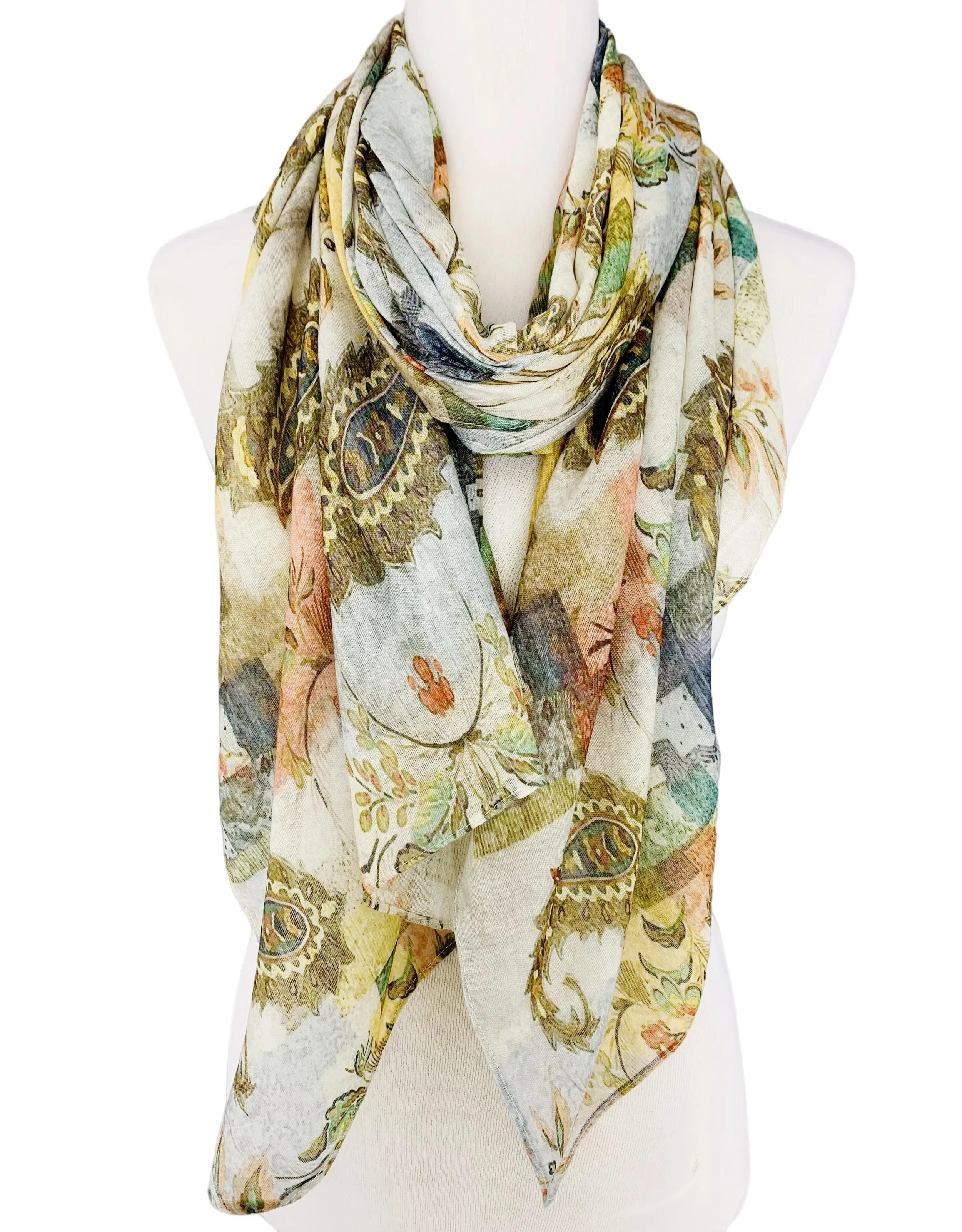 JC071172 Olive-Multi Paisley Art Work Scarf