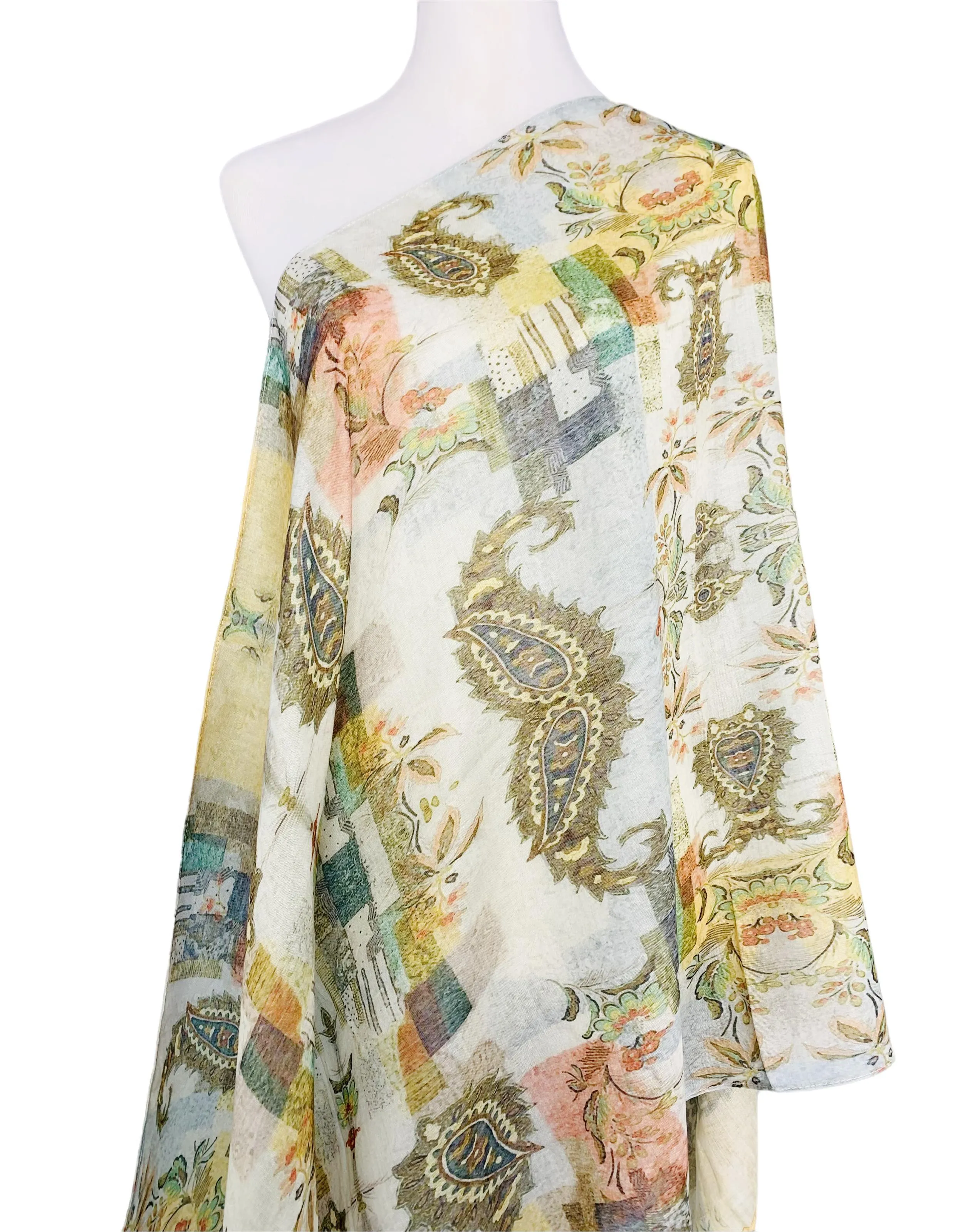 JC071172 Olive-Multi Paisley Art Work Scarf