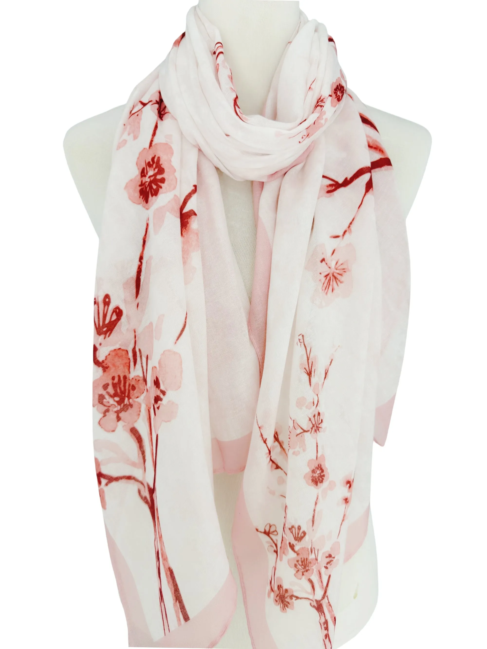 JC071194 Pink Cherry Blossoms in Full Bloom Watercolor Scarf