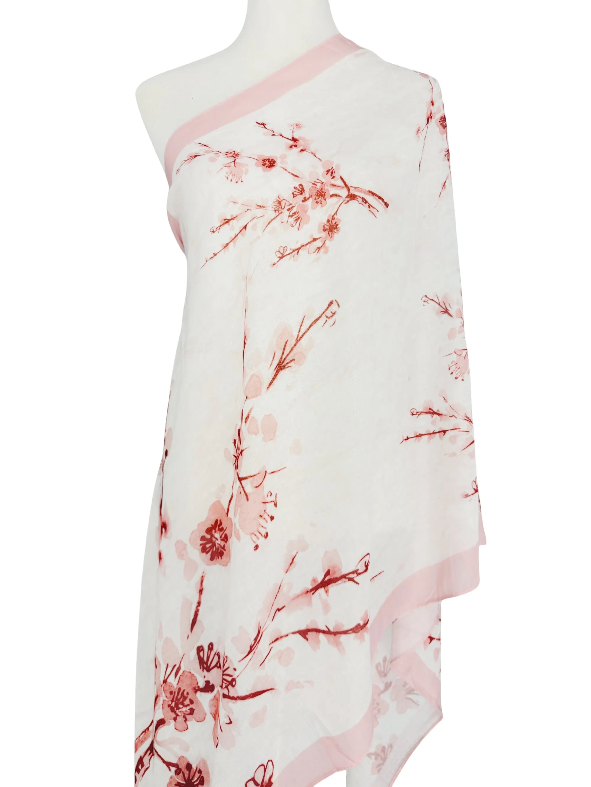 JC071194 Pink Cherry Blossoms in Full Bloom Watercolor Scarf