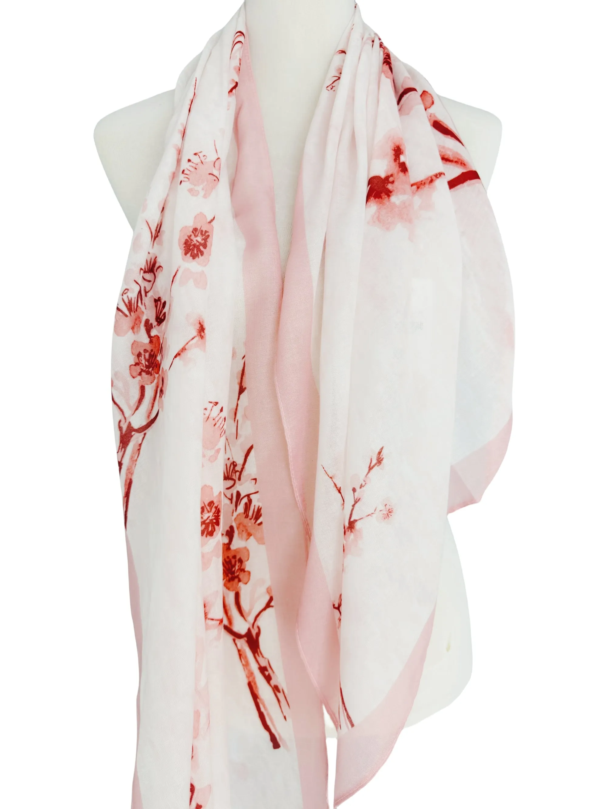 JC071194 Pink Cherry Blossoms in Full Bloom Watercolor Scarf