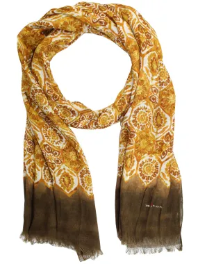 Kiton Linen Scarf Mustard Brown Floral BLACK FRIDAY SALE