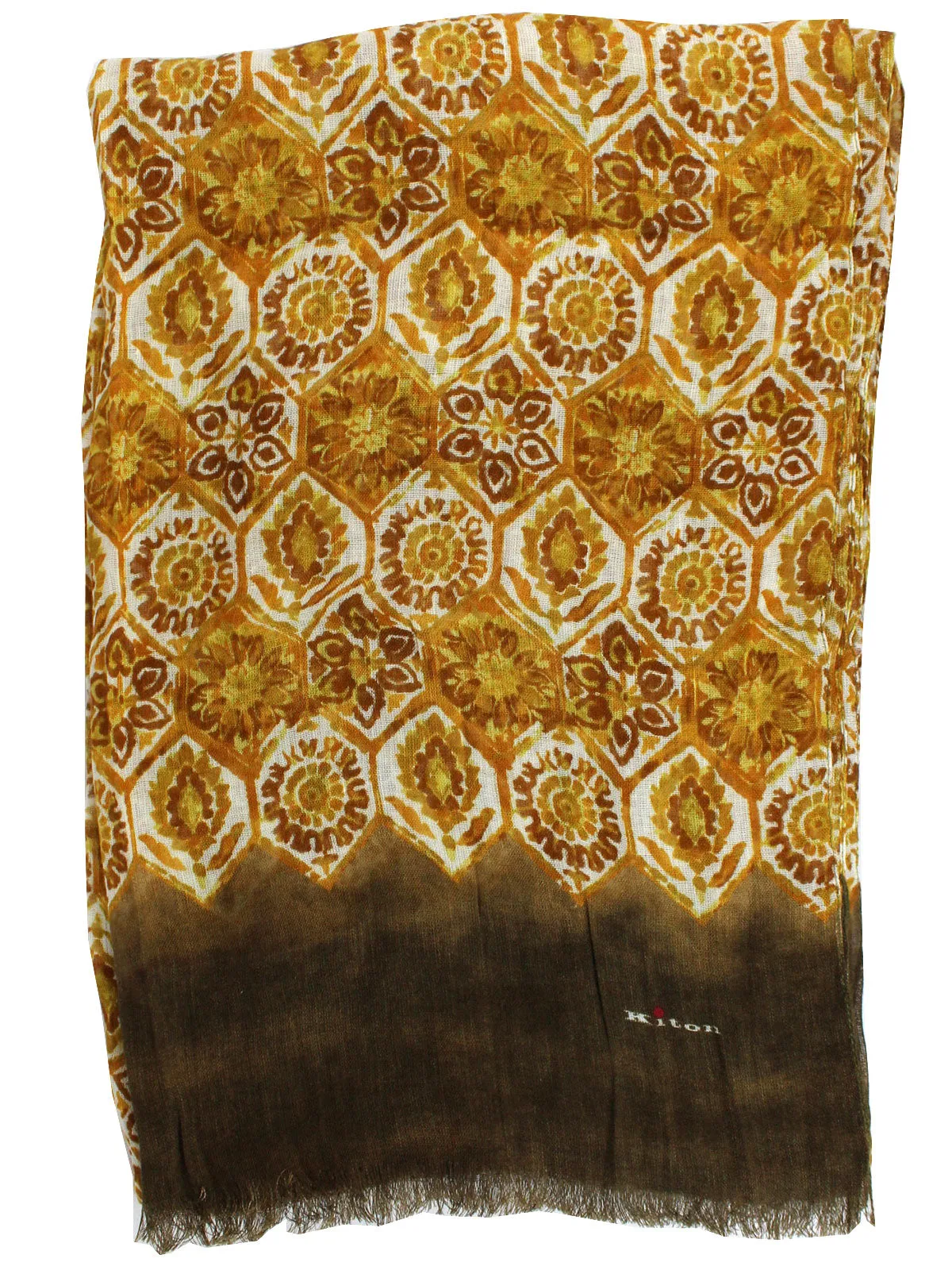 Kiton Linen Scarf Mustard Brown Floral BLACK FRIDAY SALE