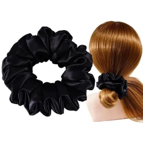 Large Fluffy Silk Scrunchies Black