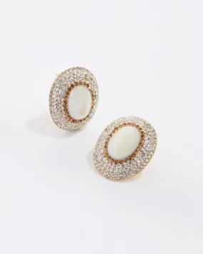 Large Pearl Crystal Stud Earrings