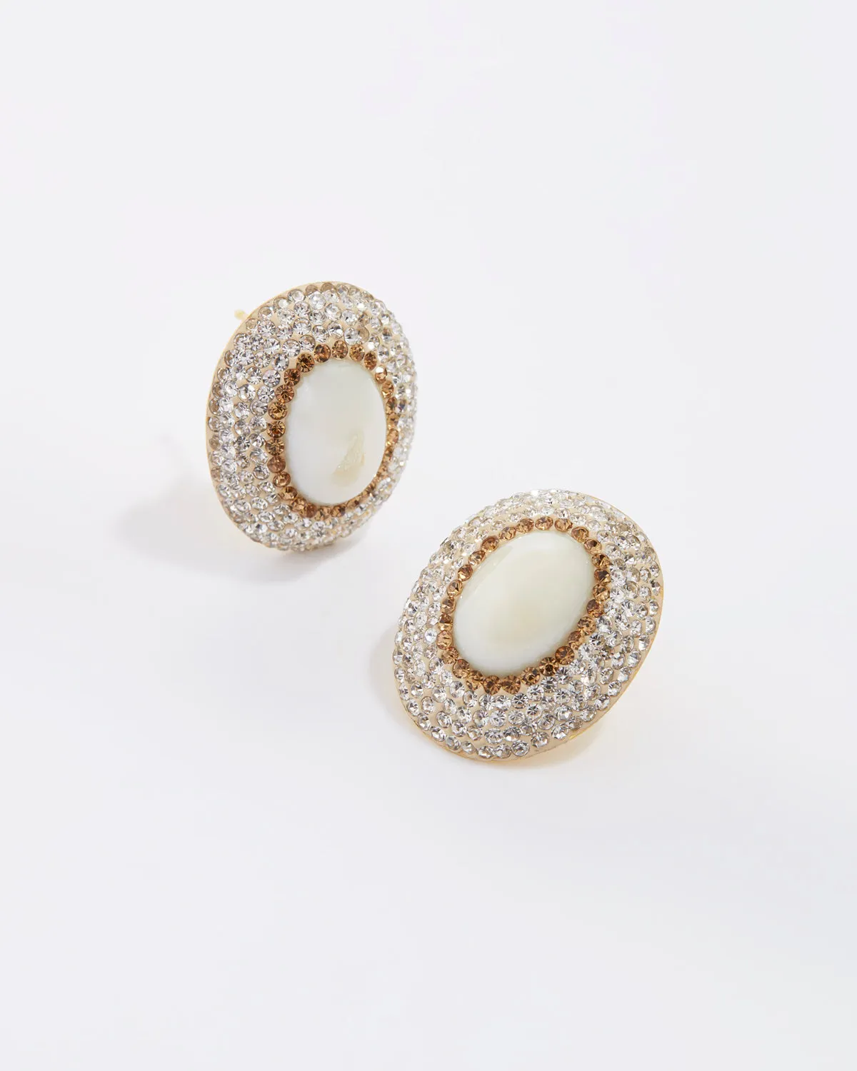 Large Pearl Crystal Stud Earrings