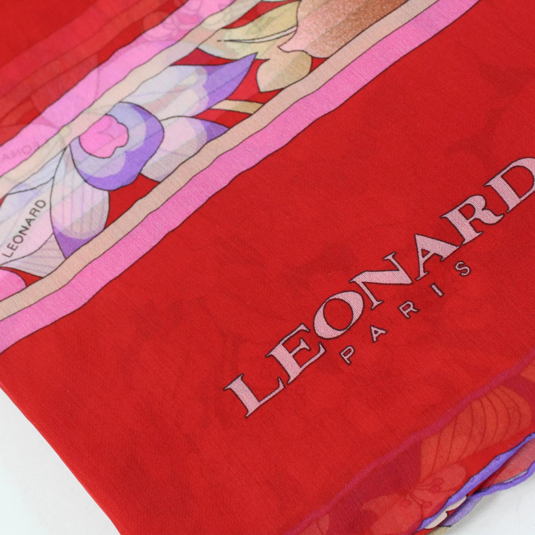 Leonard Paris Scarf Red Purple Floral - Chiffon Silk Shawl BLACK FRIDAY SALE