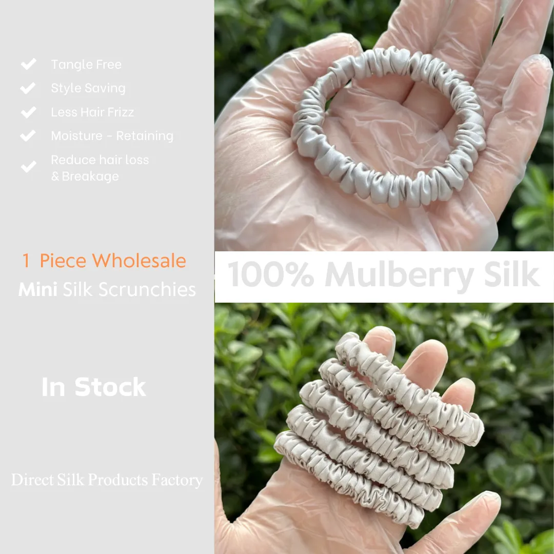 Light Grey silk scrunchies mini