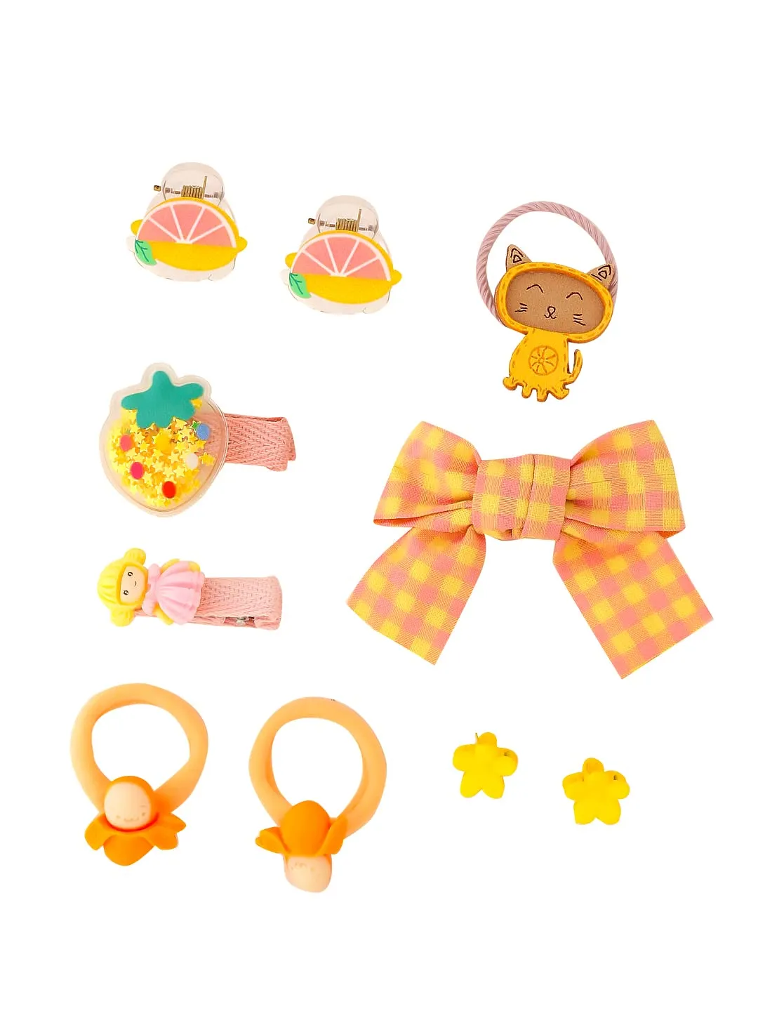 Melbees by Yellow Chimes Kids Hair Accessories for Girls Hair Accessories Combo Set Yellow 10 Pcs Baby Girl's Hair Clips Set Cute Ponytail Holder Claw Clip Bow Clips For Girls Assortment Gift Set